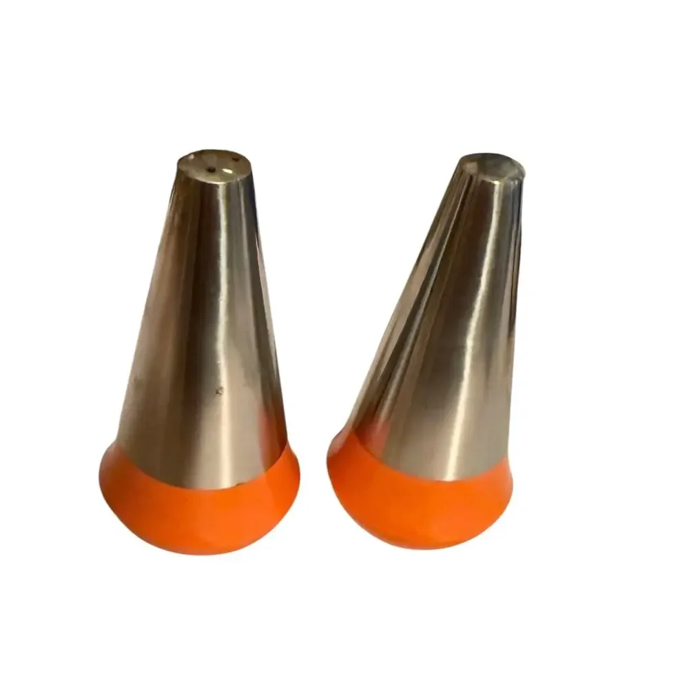 Vintage Salt and  Pepper Shaker Set Retro  MCM/ Minimalist Geometry Orange Base